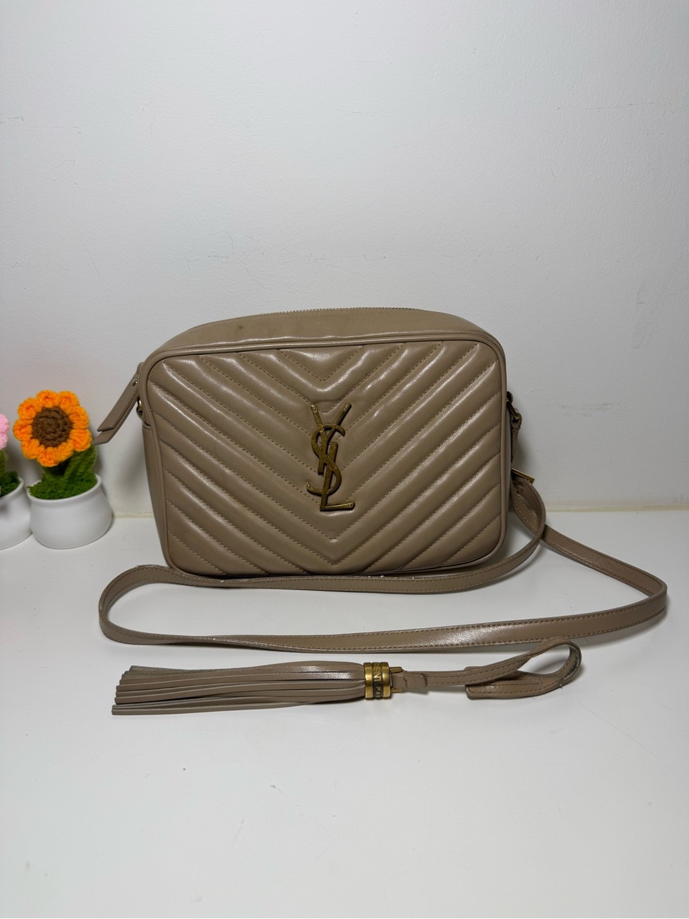 Saint Laurent Lou Camera Bag Beige Quilted Leather